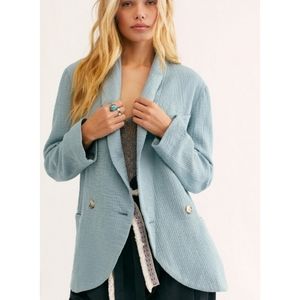 Free People | Rowan Oversized Crinkly Cotton Blazer Sky Blue Nwot
